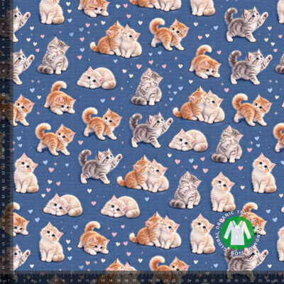 Killinger og hjerter på denimblå, digitalprint jersey på 36x36 cm mållinjal, så rapporten ses i naturlig størrelse