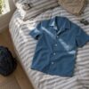 Luxury cotton – denim blue, boy's shirt sewn from the fabric