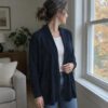 Midnight Blue merino wool jersey, sewn as a cardigan