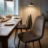 Dining chairs upholstered in mid grey upholstery velour (AI-generated illustration)