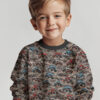 Monster trucks on graphite, digital print jersey sewn as a children’s shirt