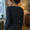 Navy Blue Mosaic merino wool jersey, sewn as a long-sleeve top