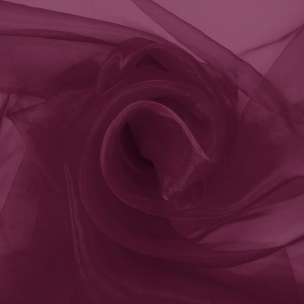 Bordeaux organza in soft folds, lightweight transparent fabric
