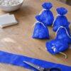 Gift bags sewn from cobalt blue organza