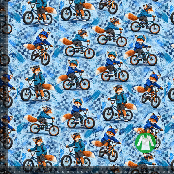 Ræve på BMX, digitalprint jersey på 36x36 cm mållinjal, så rapporten ses i naturlig størrelse