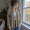 Sand merino wool jersey, sewn into a cardigan