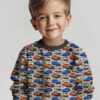 Sports cars on a racetrack, digital print jersey sewn as a children’s shirt